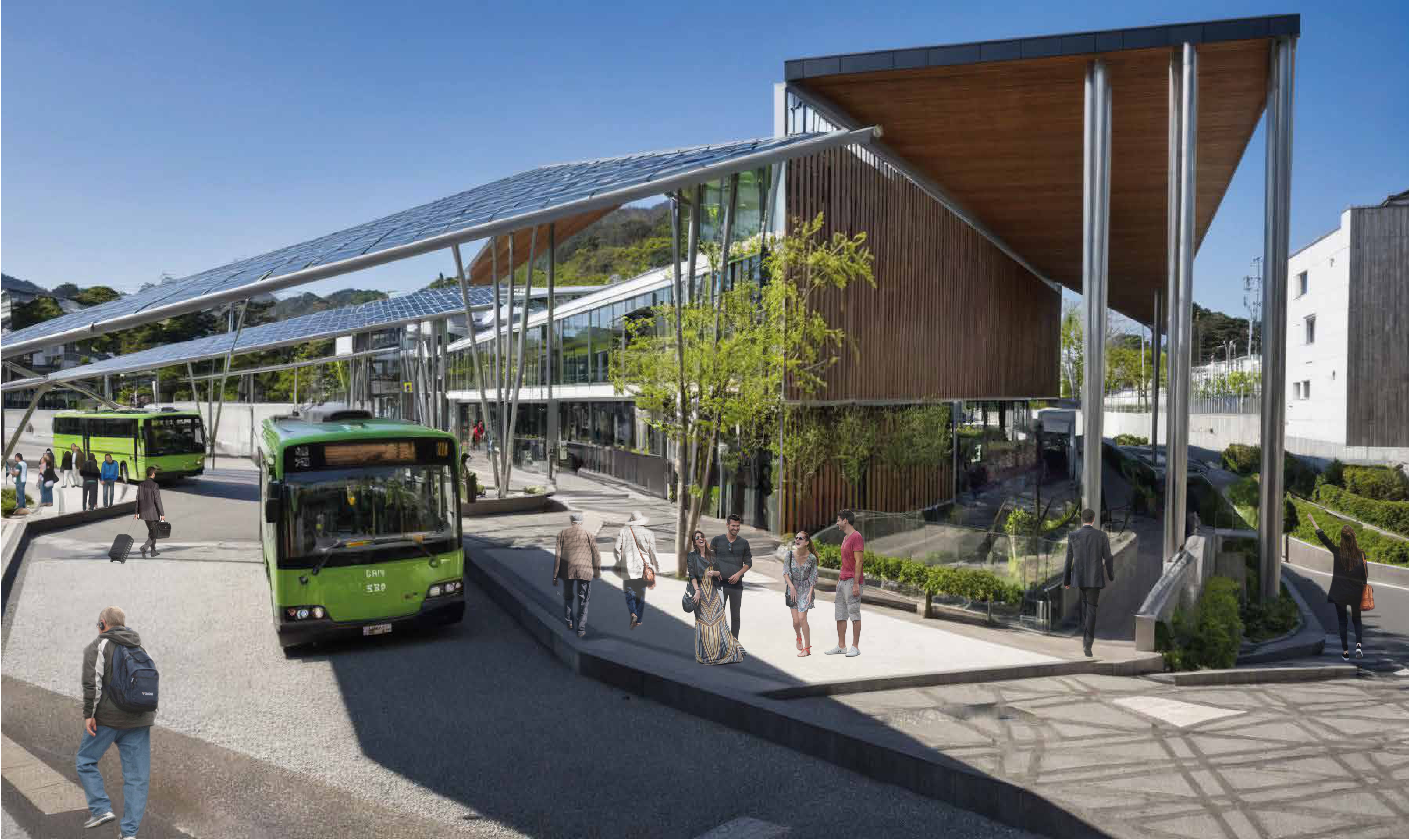 Demachi Yanagi station — daytime exterior render