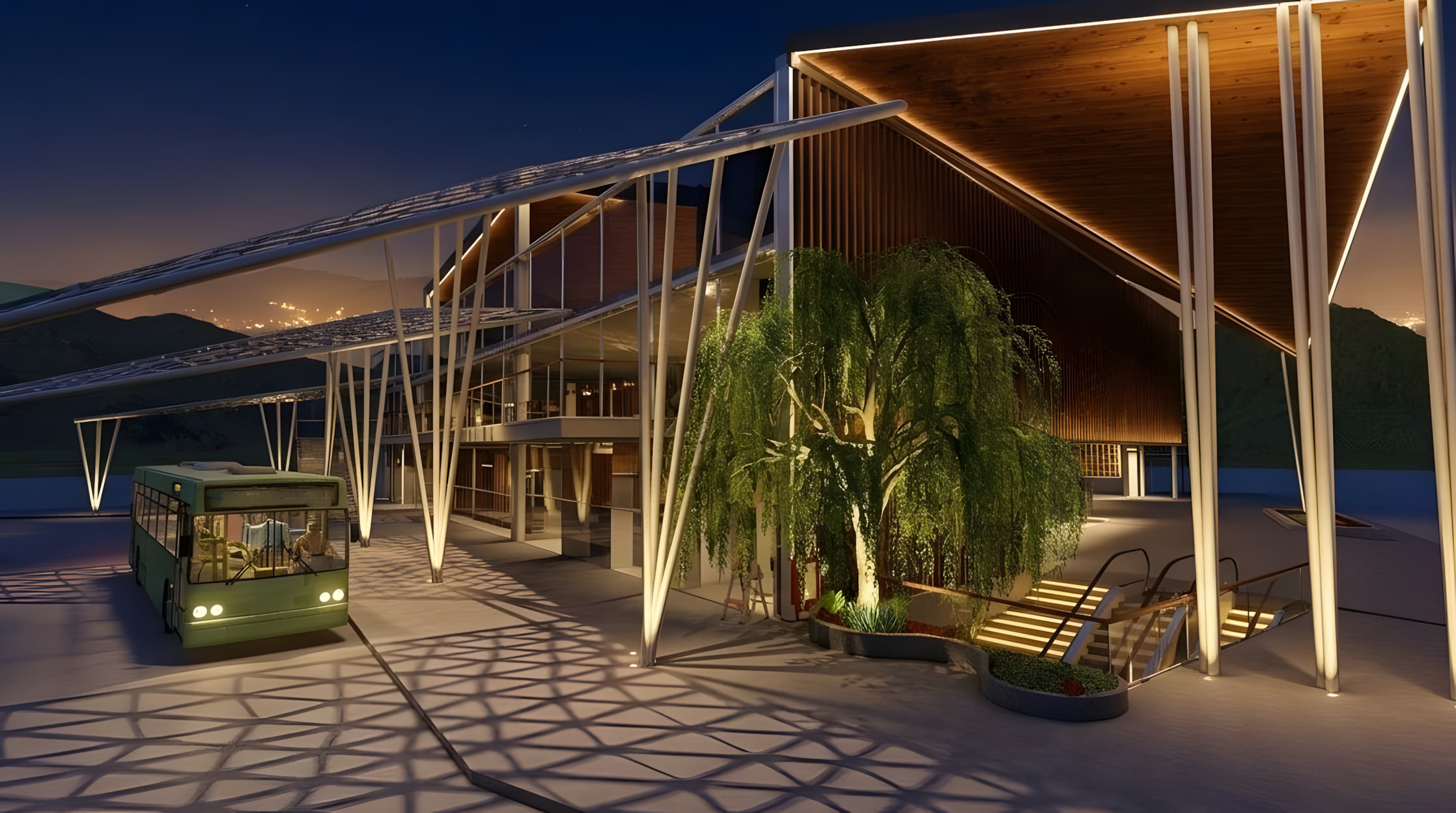 Demachi Yanagi Station — night render