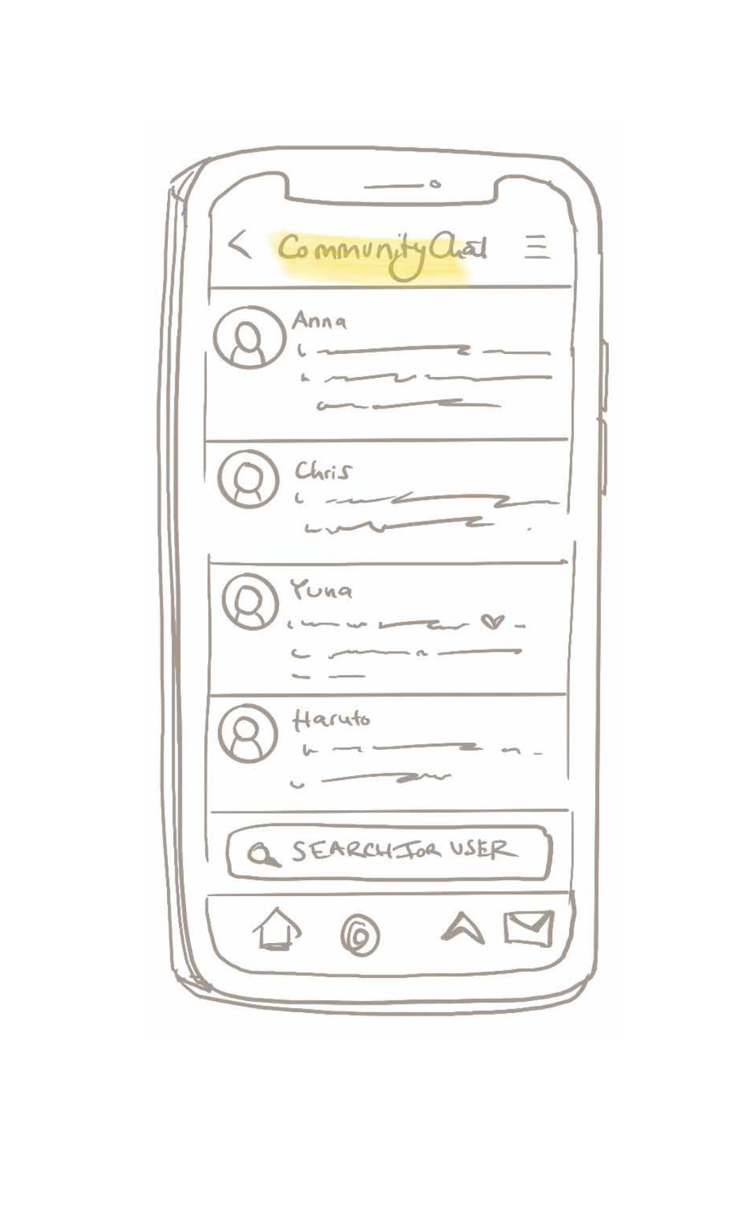 Home feed — first sketch